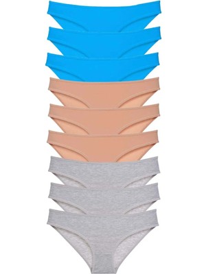 9 Adet Süper Eko Set Likralı Kadın Slip Külot Ten Gri Mavi