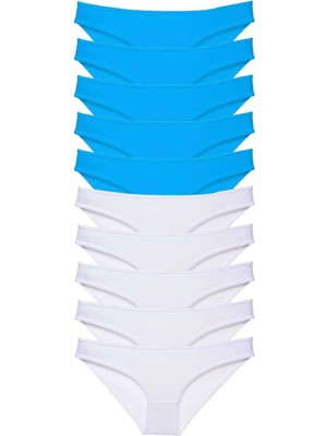 10 Adet Süper Eko Set Likralı Kadın Slip Beyaz Mavi