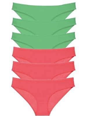 6 Adet Eko Set Likralı Kadın Slip Külot Yeşil Fuşya