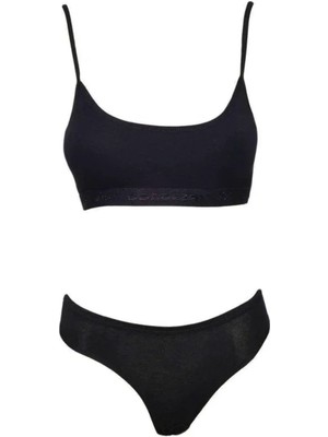 Pedli Ip Askılı Yarım Atlet Büstiyer Külot Takım Siyah