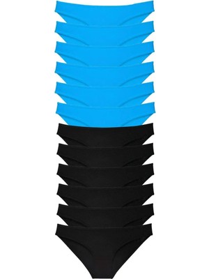 12 Adet Eko Set Likralı Kadın Slip Külot Siyah Mavi