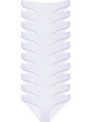 10 Adet Süper Eko Set Likralı Kadın Slip Külot Beyaz