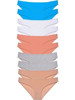 10 Adet Süper Eko Set Likralı Kadın Slip Ten Gri Beyaz Pudra Mavi