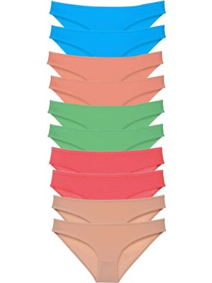 10 Adet Süper Eko Set Likralı Kadın Slip Ten Pudra Yeşil Fuşya Mavi