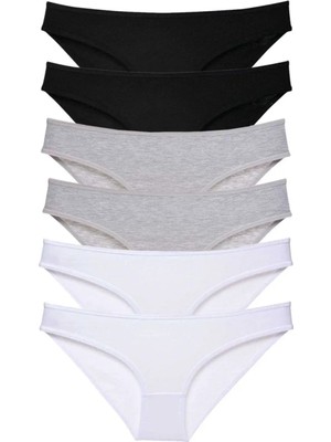 6 Adet Süper Eko Set Likralı Kadın Slip Külot Siyah Gri Beyaz