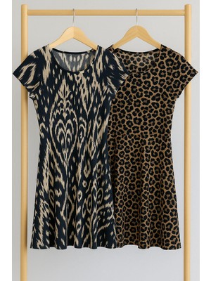 Cotenconcept 2 Adet Dökümlü Rahat Kalıp Günlük Penye Kumaş Elbise