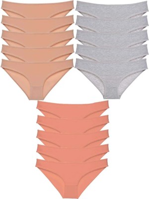 15 Adet Süper Eko Set Likralı Kadın Slip Külot Ten Gri Pudra