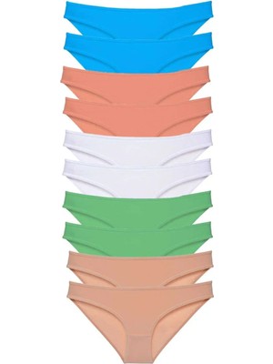 10 Adet Süper Eko Set Likralı Kadın Slip Ten Beyaz Pudra Yeşil Mavi