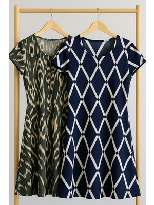 Cotenconcept 2 Adet Dökümlü Rahat Kalıp Günlük Penye Kumaş Elbise