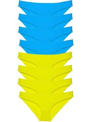 8 Adet Süper Eko Set Likralı Kadın Slip Külot Sarı Mavi