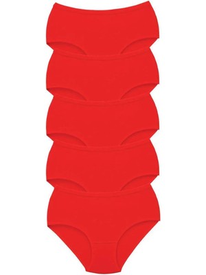 5 Adet Tutku Kadın Yüksek Bel Bato Kalın Lastik Külot Kırmızı