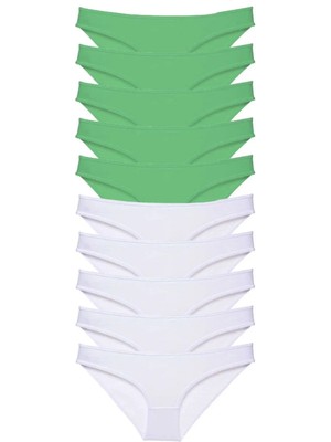 10 Adet Eko Set Likralı Kadın Slip Külot Yeşil Beyaz