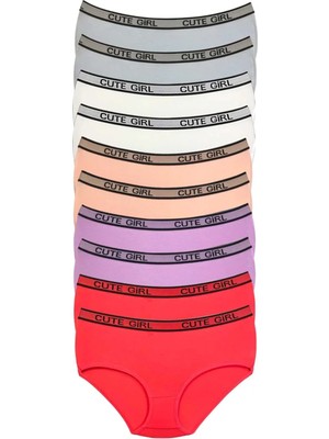 10 Adet Yüksek Bel Kalın Lastikli Beli Yazılı Kadın Şort Külot