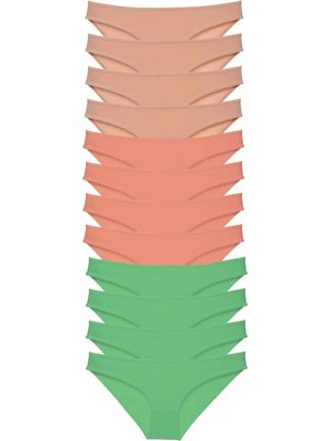 12 Adet Süper Eko Set Likralı Kadın Slip Külot Ten Pudra Yeşil