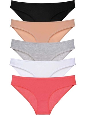 5 Adet Süper Eko Set Likralı Kadın Slip Külot Siyah Ten Gri Beyaz Fuşya