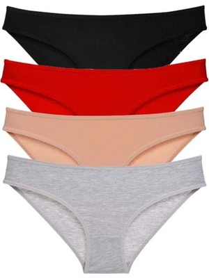 4 Adet Süper Eko Set Likralı Kadın Slip Külot Siyah Kırmızı Ten Gri