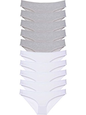 10 Adet Süper Eko Set Likralı Kadın Slip Külot Gri Beyaz