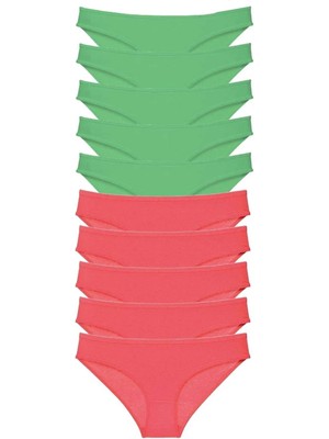 10 Adet Eko Set Likralı Kadın Slip Külot Yeşil Fuşya