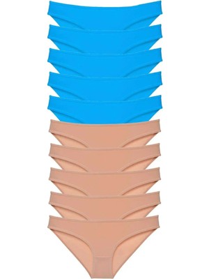 10 Adet Süper Eko Set Likralı Kadın Slip Külot Ten Mavi