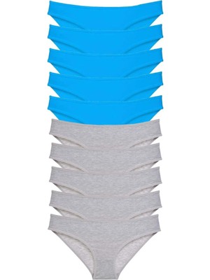 10 Adet Süper Eko Set Likralı Kadın Slip Gri Mavi