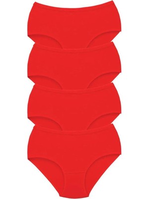 4 Adet Tutku Kadın Yüksek Bel Bato Kalın Lastik Külot Kırmızı