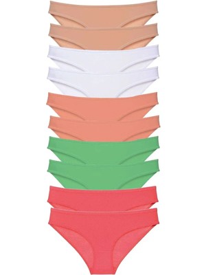 10 Adet Süper Eko Set Likralı Kadın Slip Külot Ten Beyaz Pudra Yeşil Fuşya