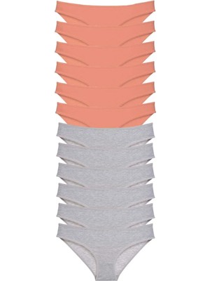 12 Adet Süper Eko Set Likralı Kadın Slip Külot Pudra Gri