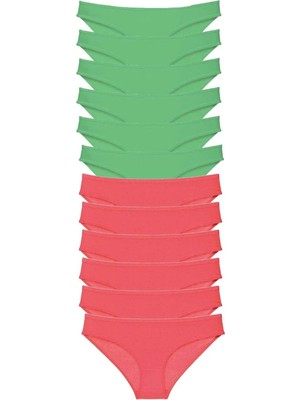 12 Adet Eko Set Likralı Kadın Slip Külot Yeşil Fuşya