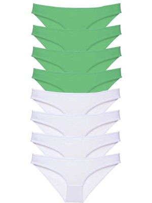 8 Adet Eko Set Likralı Kadın Slip Külot Yeşil Beyaz