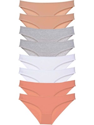 8 Adet Süper Eko Set Likralı Kadın Slip Külot Ten Gri Beyaz Pudra