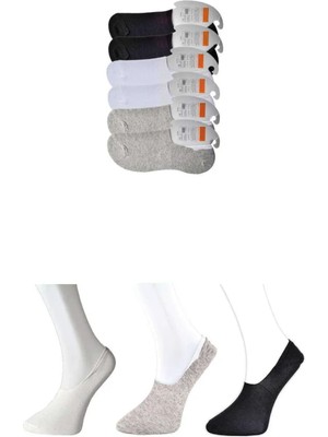 Siyah Gri ve Beyaz Erkek Babet Çorap 6 Çift