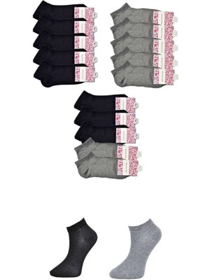 Siyah ve Gri Kadın Bilek Çorap 15 Çift