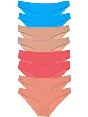 8 Adet Süper Eko Set Likralı Kadın Slip Külot Ten Pudra Fuşya Mavi
