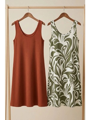 Cotenconcept 2 Adet A Kesim Rahat ve Dökümlü Kalın Askılı Elbise