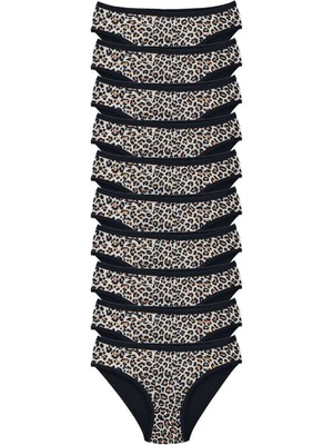 10 Adet Leopar Desenli Likralı Yumuşak Dokulu Kadın Slip Külot