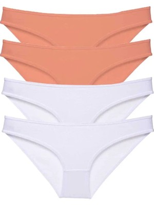 4 Adet Eko Set Likralı Kadın Slip Külot Pudra Beyaz