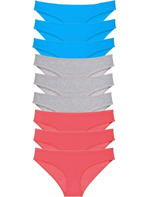 9 Adet Süper Eko Set Likralı Kadın Slip Külot Fuşya Gri Mavi