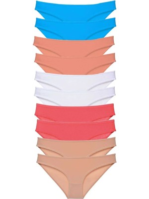 10 Adet Süper Eko Set Likralı Kadın Slip Ten Beyaz Pudra Fuşya Mavi