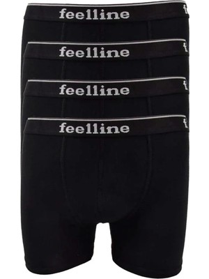 4 Adet Feelline Siyah Pamuklu Doğal Likralı Erkek Boxer
