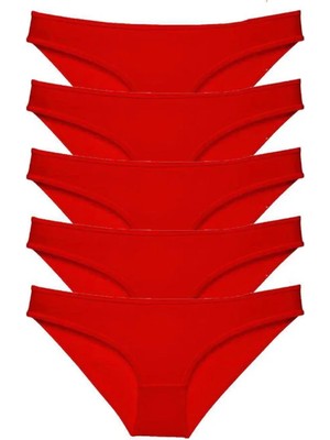 5 Adet Süper Eko Set Likralı Kadın Slip Külot Kırmızı