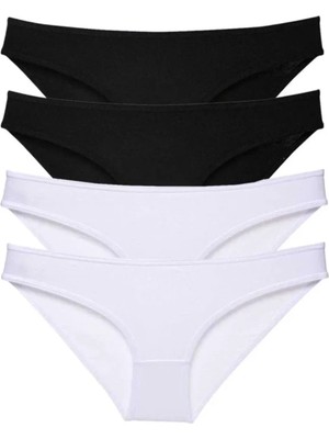 4 Adet Eko Set Likralı Kadın Slip Külot Siyah Beyaz