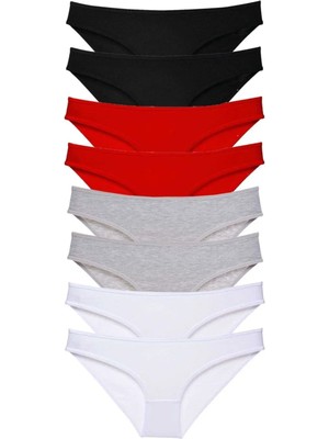 8 Adet Süper Eko Set Likralı Kadın Slip Külot Siyah Kırmızı Gri Beyaz