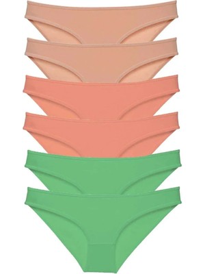 6 Adet Süper Eko Set Likralı Kadın Slip Külot Ten Pudra Yeşil