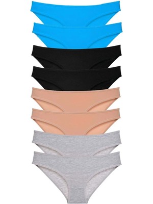 8 Adet Süper Eko Set Likralı Kadın Slip Külot Siyah Ten Gri Mavi