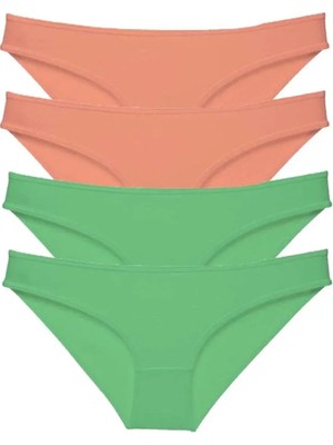 4 Adet Eko Set Likralı Kadın Slip Külot Pudra Yeşil