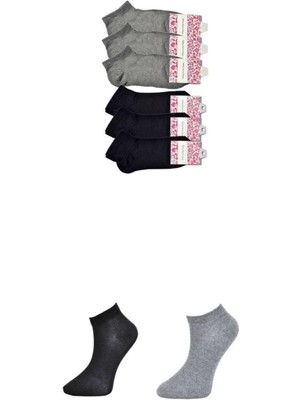 Siyah ve Gri Kadın Bilek Çorap 6 Çift