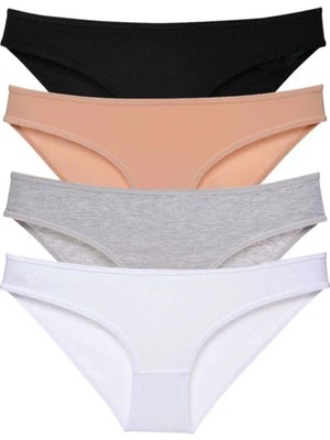 4 Adet Süper Eko Set Likralı Kadın Slip Külot Siyah Ten Gri Beyaz