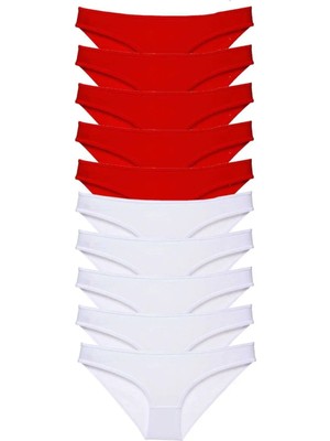 10 Adet Süper Eko Set Likralı Kadın Slip Külot Kırmızı Beyaz