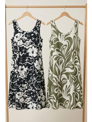 Cotenconcept 2 Adet A Kesim Rahat ve Dökümlü Kalın Askılı Elbise