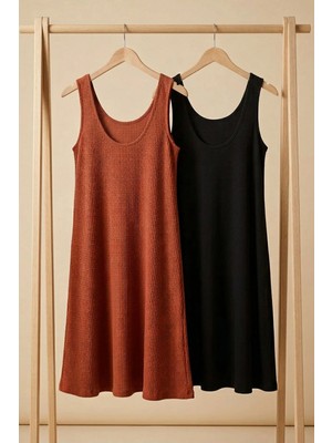 Cotenconcept 2 Adet A Kesim Rahat ve Dökümlü Kalın Askılı Elbise